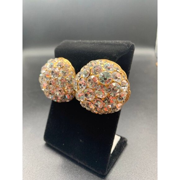 Bill Blass Rhinestones Statement Earrings Rhinestones Pave Clear Crystals - Picture 3 of 6